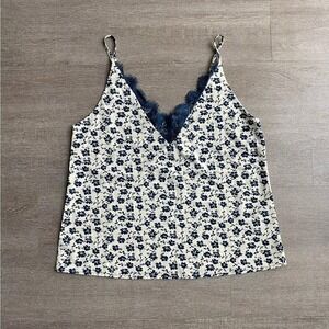 SHEIN Small Navy Lace Trim Women's Floral SpaghettiStrap Cami Summer Casual 1278